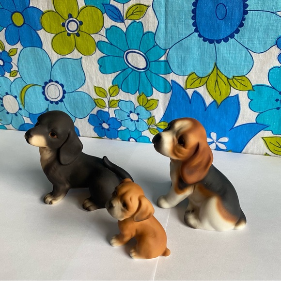 Vintage puppy dog figurine set of 3 basset hound dachshund & boxer puppy - Picture 2 of 7